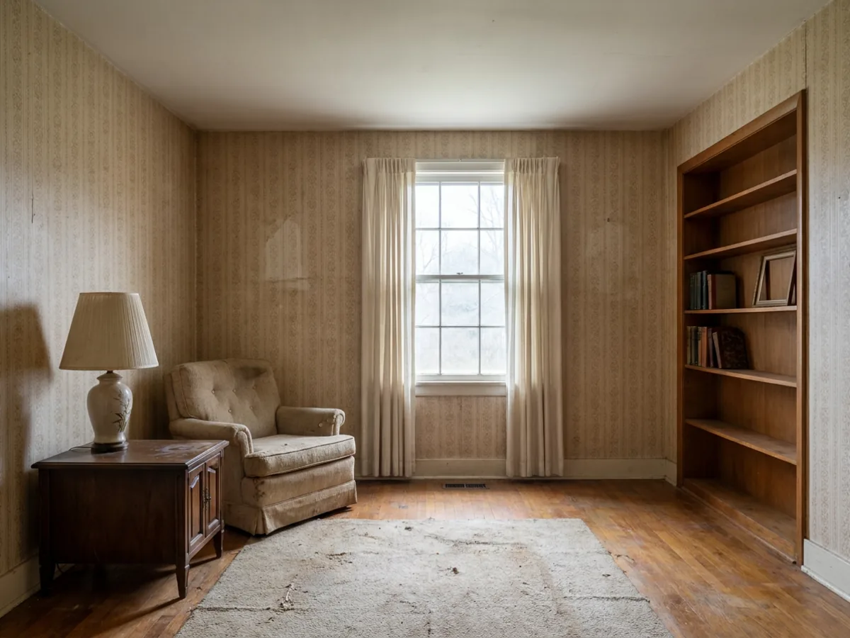 Une maison de banlieue beige avant d'être repeinte