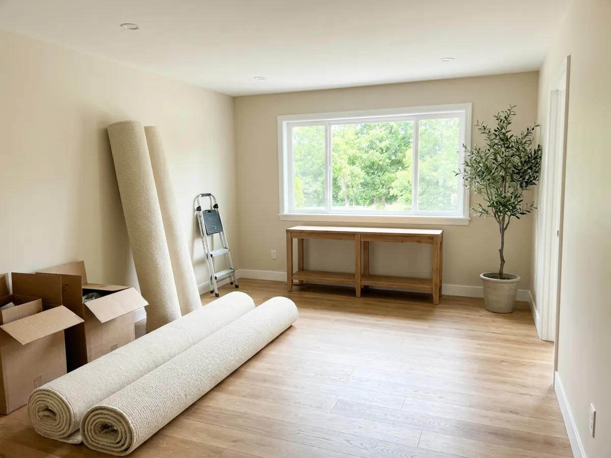 Une pièce vide réaménagée et meublée, prête pour une annonce immobilière