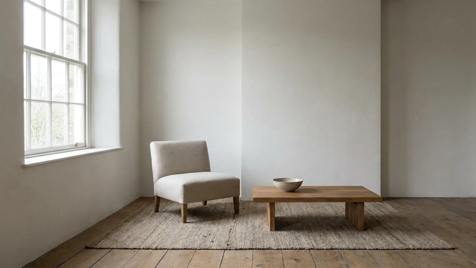 Photo d'une pièce réelle simple et peu meublée