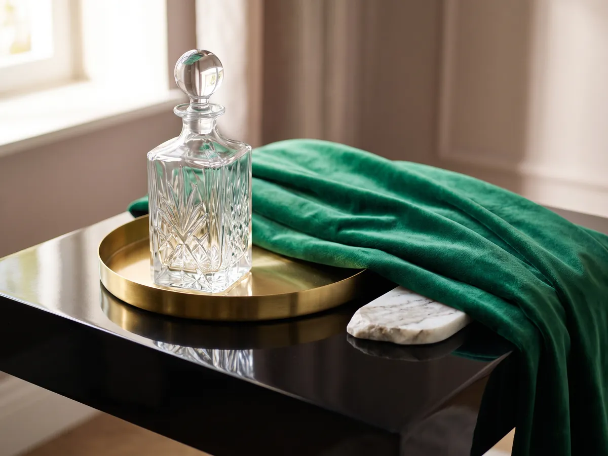 Matériaux Art déco comprenant le laiton, le marbre, le miroir, la laque et le velours