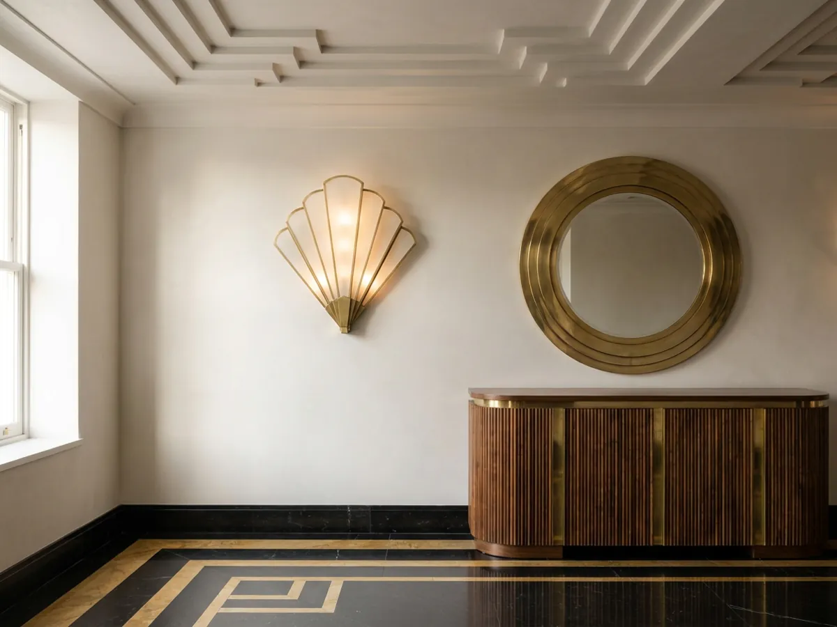 Une pièce Art déco glamour et ordonnée montrant le look caractéristique du style