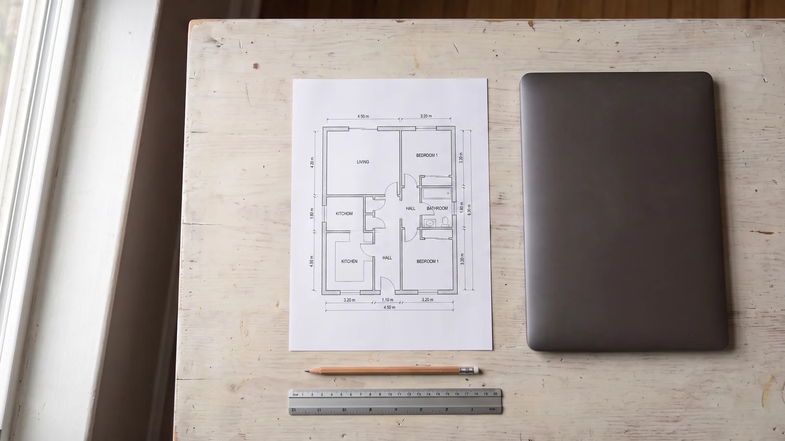 La même feuille portant un plan d'architecte terminé