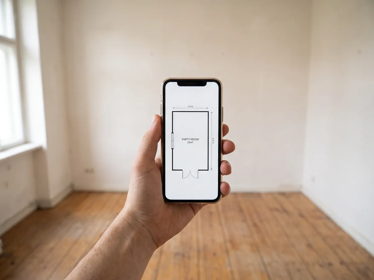 Un téléphone affichant un plan d'étage simple de la pièce dans laquelle il se trouve