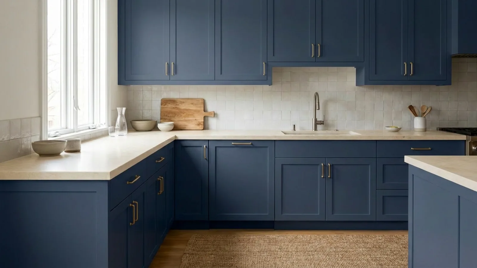 The same kitchen with new cabinet color and countertop, layout unchanged