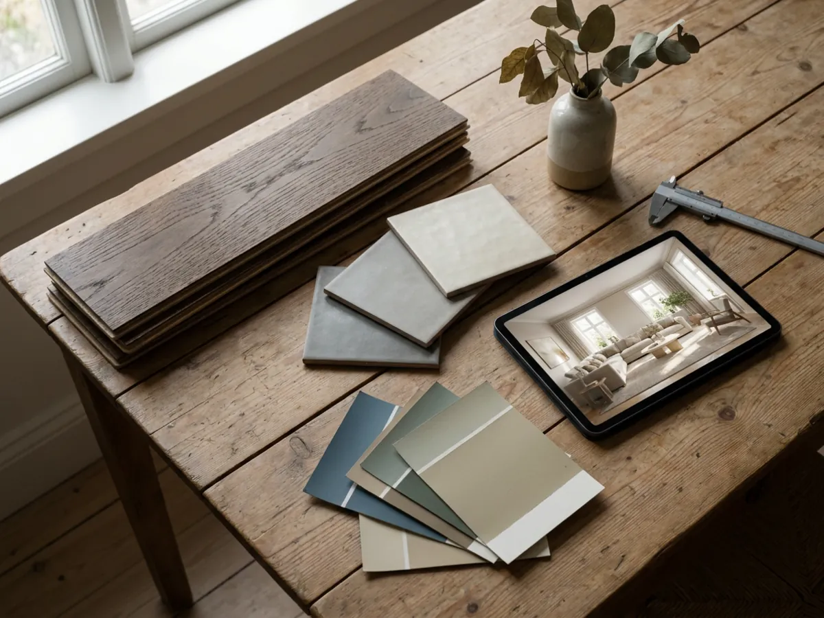 A render beside a physical material sample, showing the limits of an AI preview