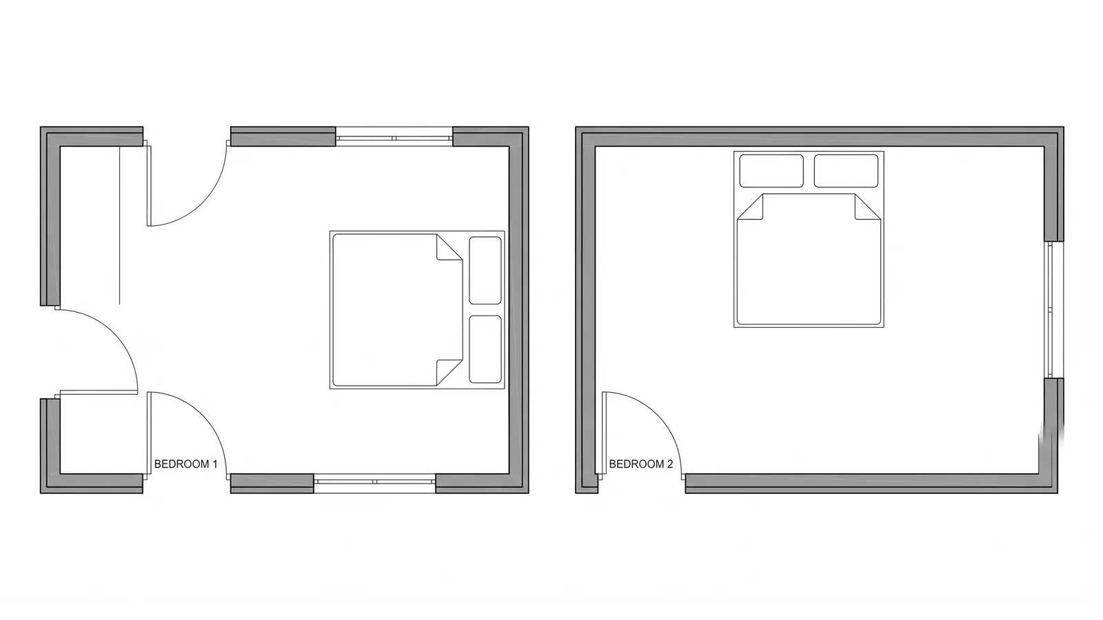 Une chambre sans mur continu pour un lit à côté de la même pièce corrigée