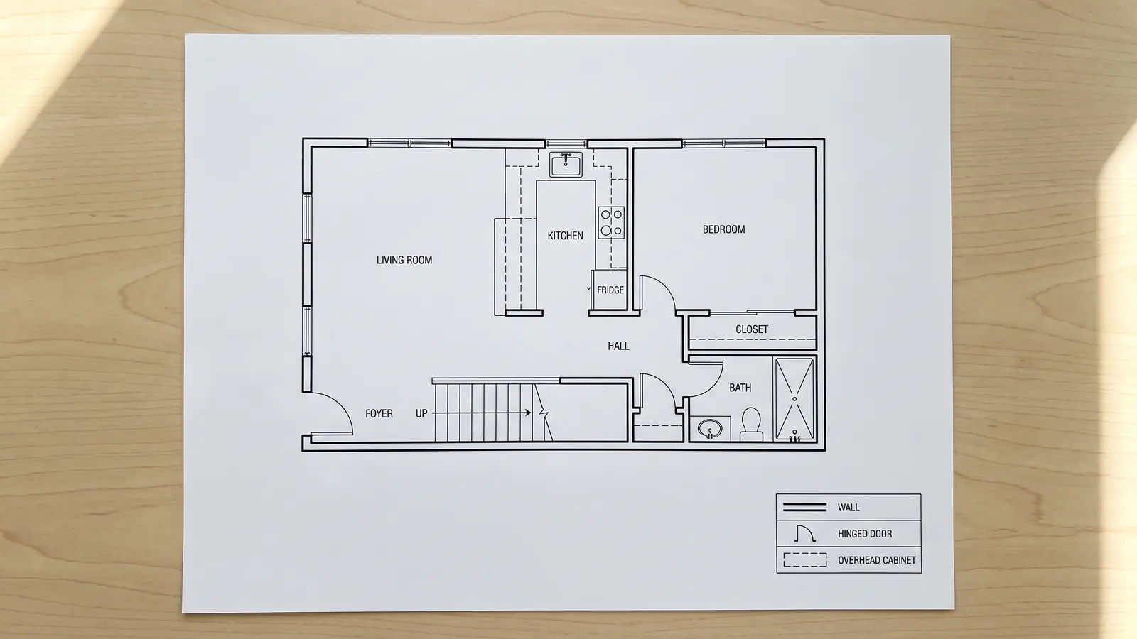 Un plan d'appartement complet avec un encadré de légende expliquant ses symboles