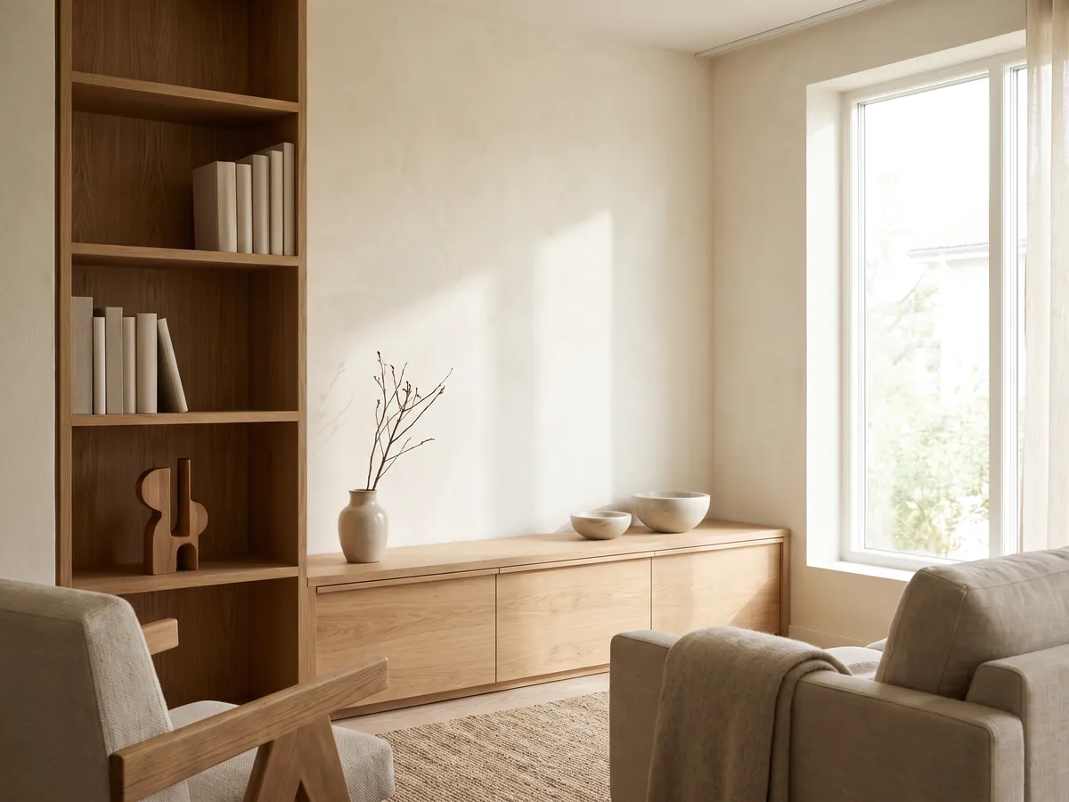 Une pièce désencombrée et dépersonnalisée prête pour le home staging
