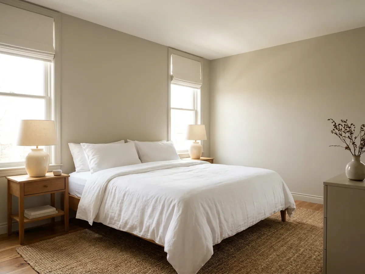 Une pièce neutre et lumineuse maximisant la lumière naturelle pour le home staging