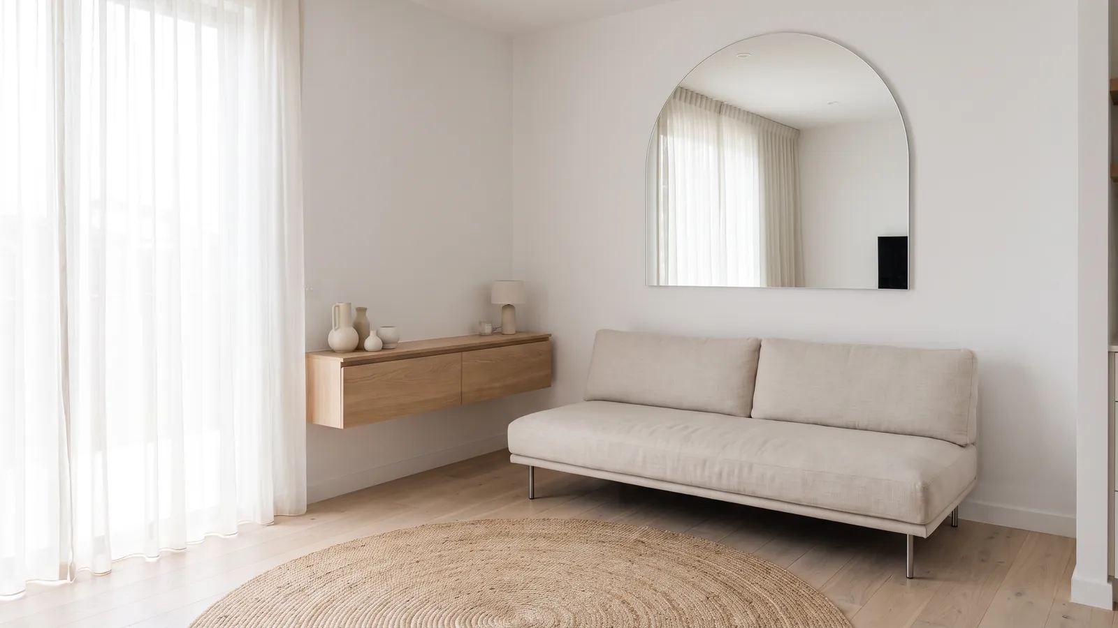La même petite pièce relookée pour paraître plus grande et plus spacieuse