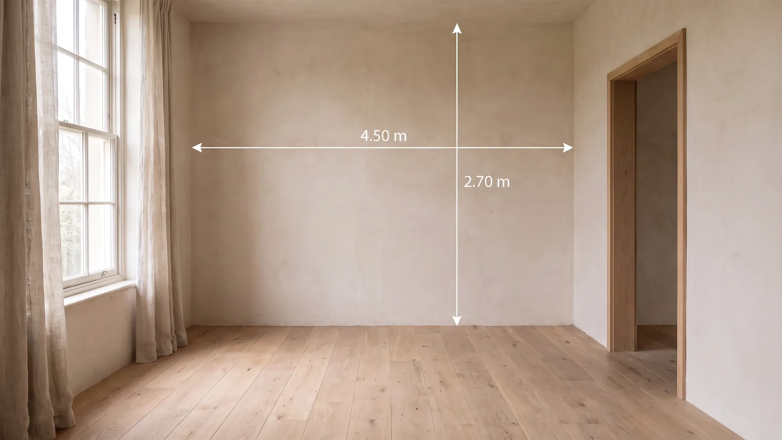 La même pièce avec sa largeur et sa hauteur sous plafond mesurées