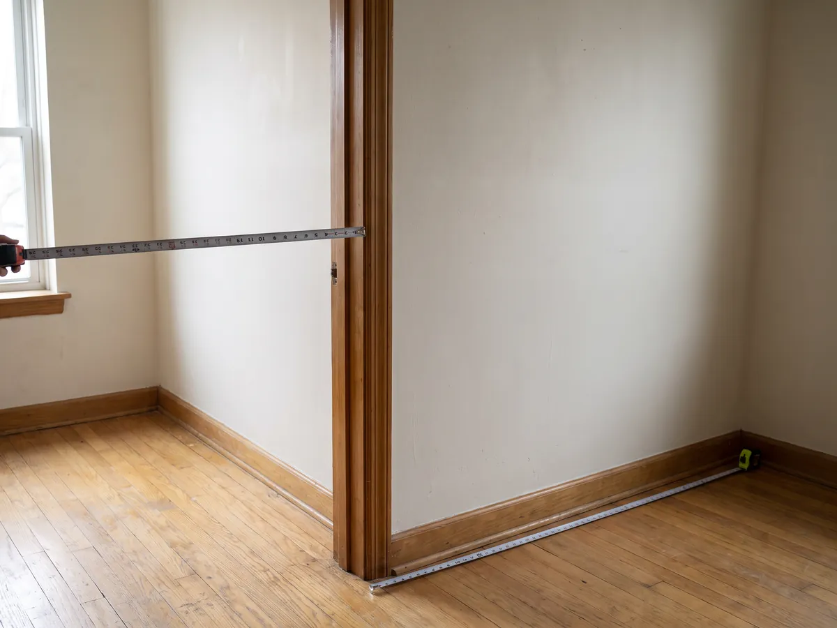 Mesure de la largeur d'une ouverture de porte et de sa distance par rapport au coin de la pièce