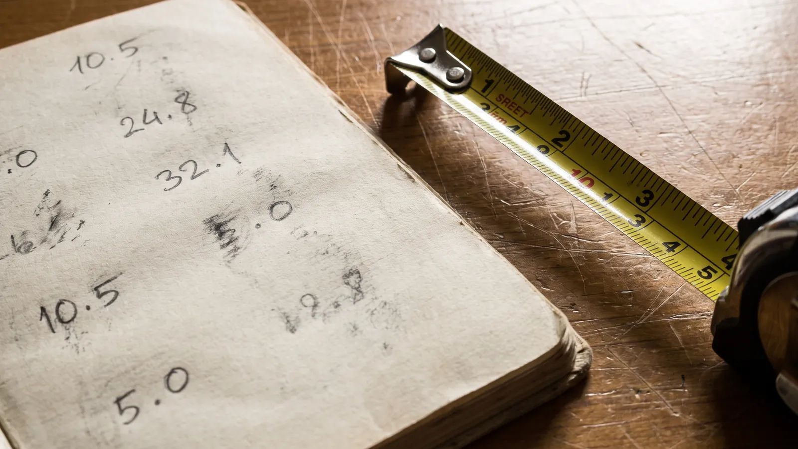 Une page de mesures manuscrites sans aucune unité écrite à côté des chiffres