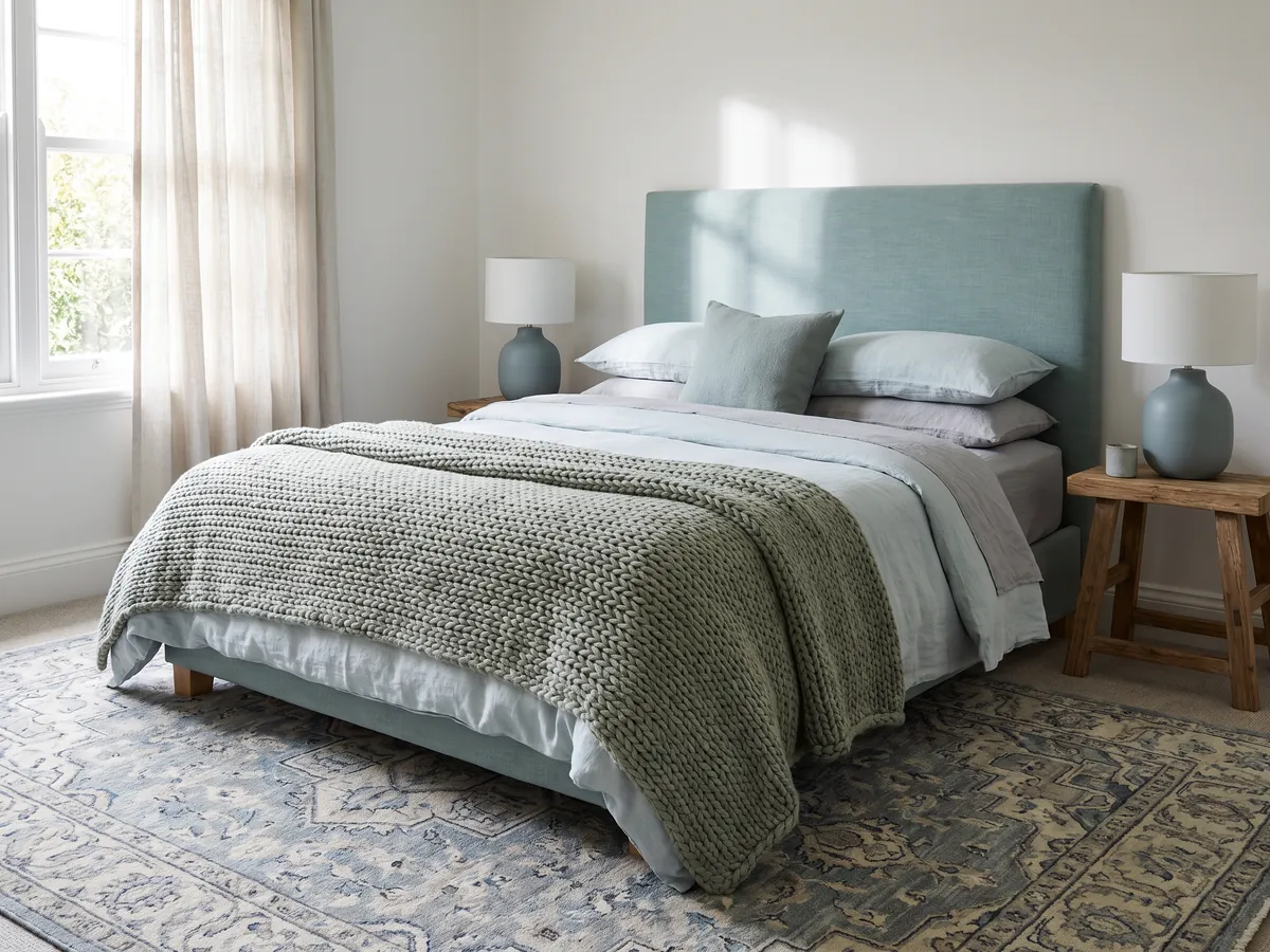 Une chambre calme dans une palette de couleurs monochromes et analogues