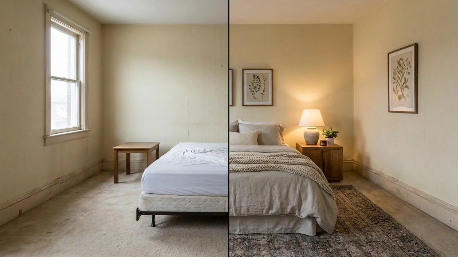 La même pièce relookée à partir d'une seule photo, l'architecture restant inchangée