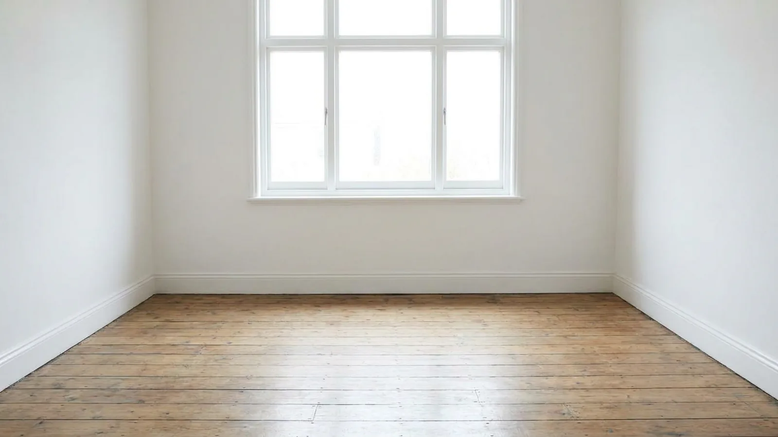 La même salle à manger entièrement vidée avec le sol et les murs nus