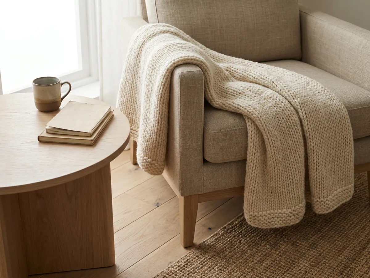 Matériaux scandinaves : bois clair, laine, lin et peau de mouton