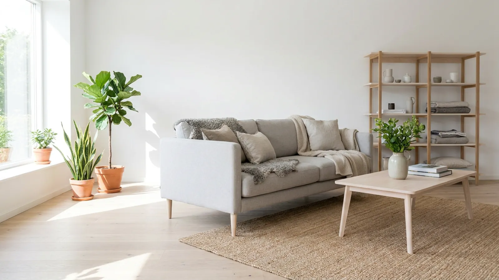 La même pièce relookée dans un style scandinave lumineux