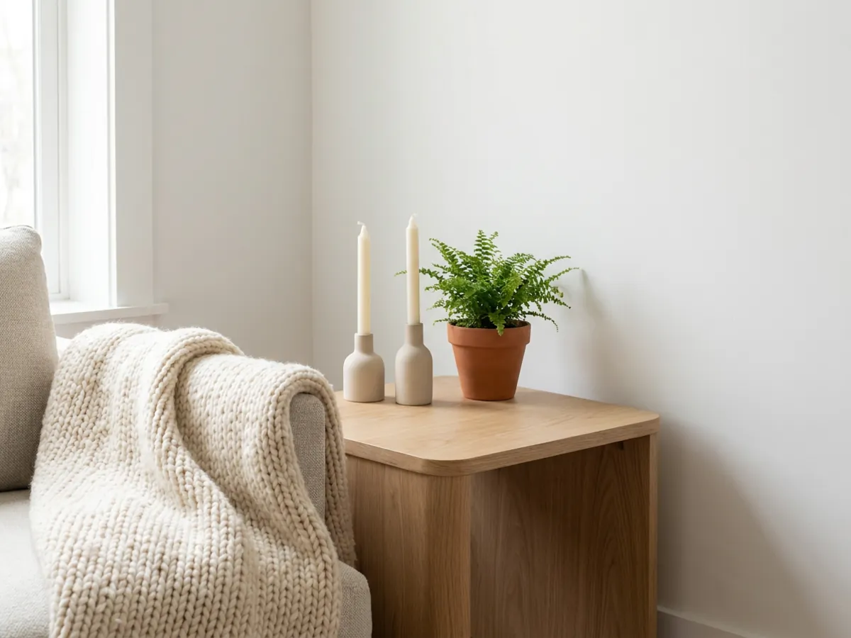 Un coin hygge chaleureux représentant les racines scandinaves des deux styles