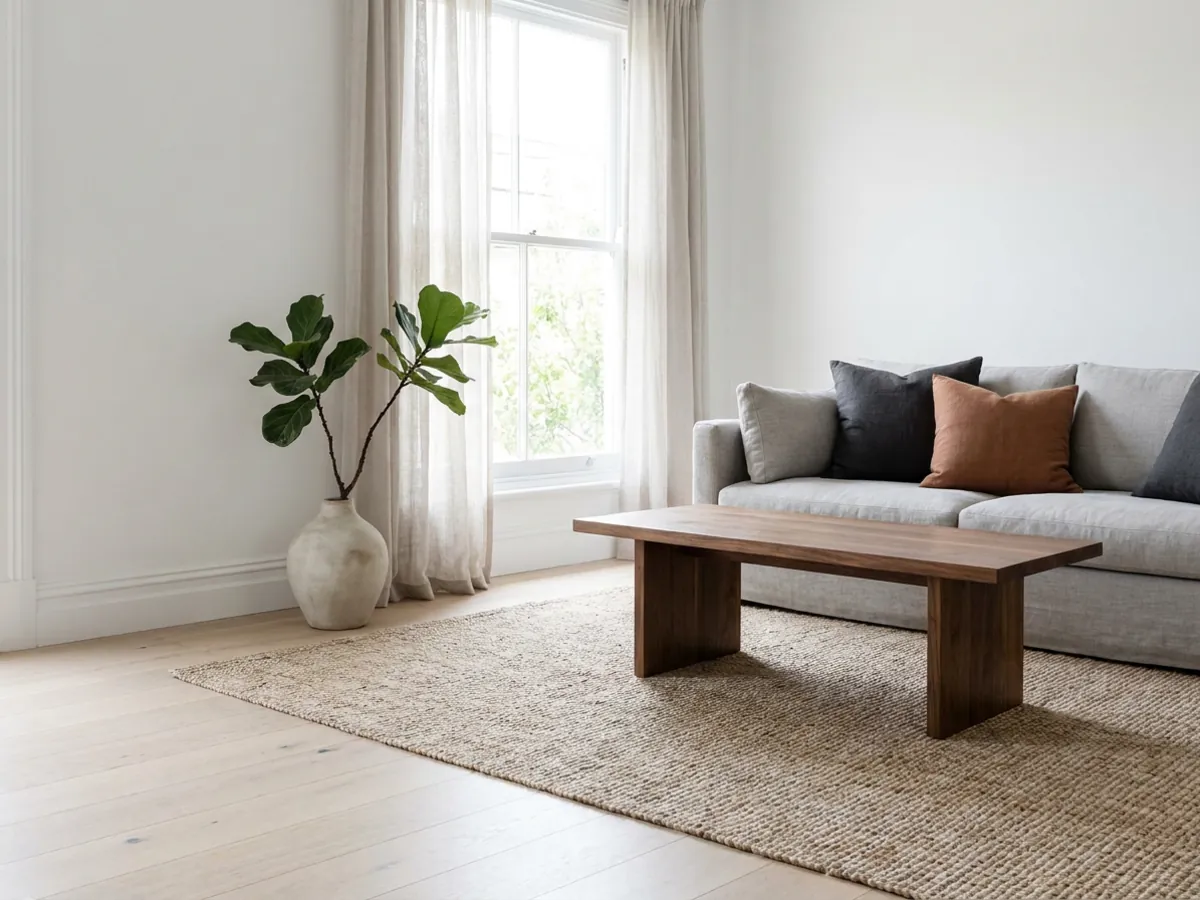 Un salon mélangeant la légèreté scandinave avec la chaleur Japandi