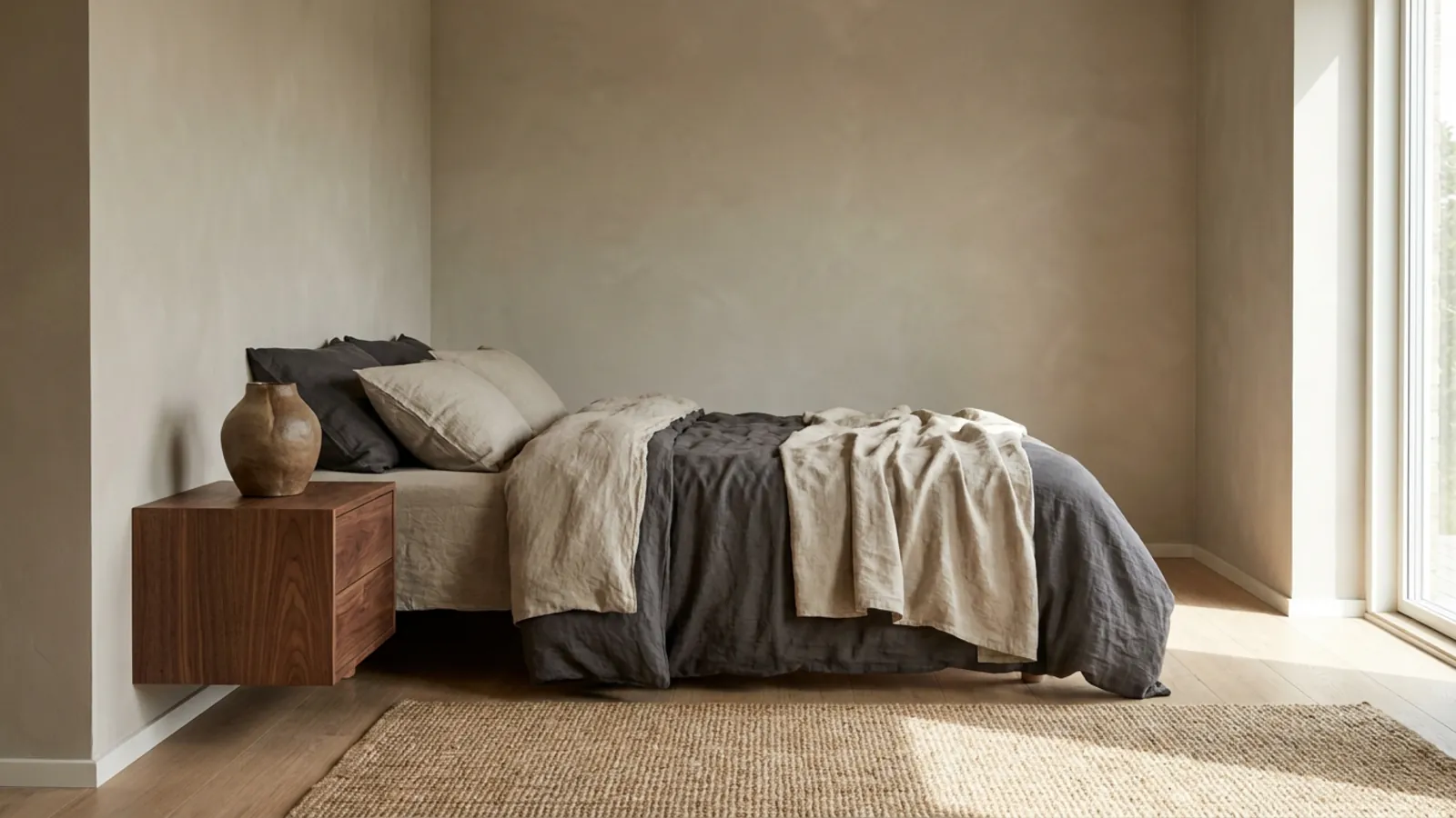 La même chambre de style Japandi, chaleureuse et ancrée