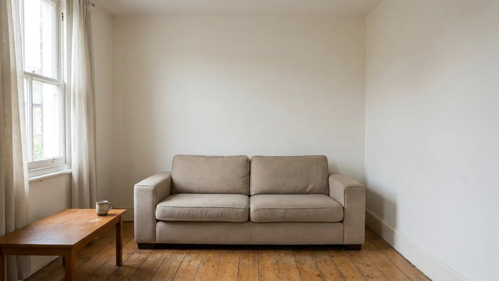 Un petit salon simple avant une transformation par IA
