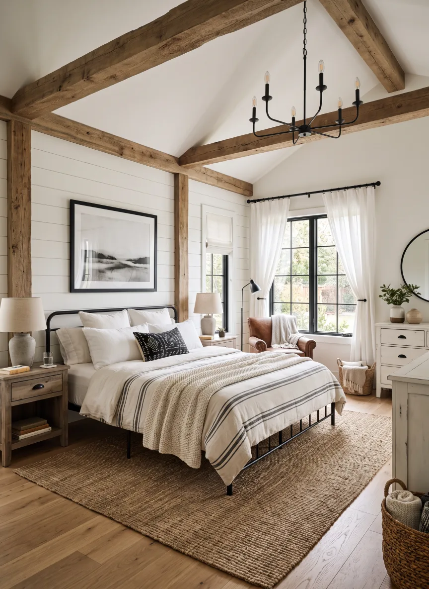 A bedroom designed in Modern Farmhouse