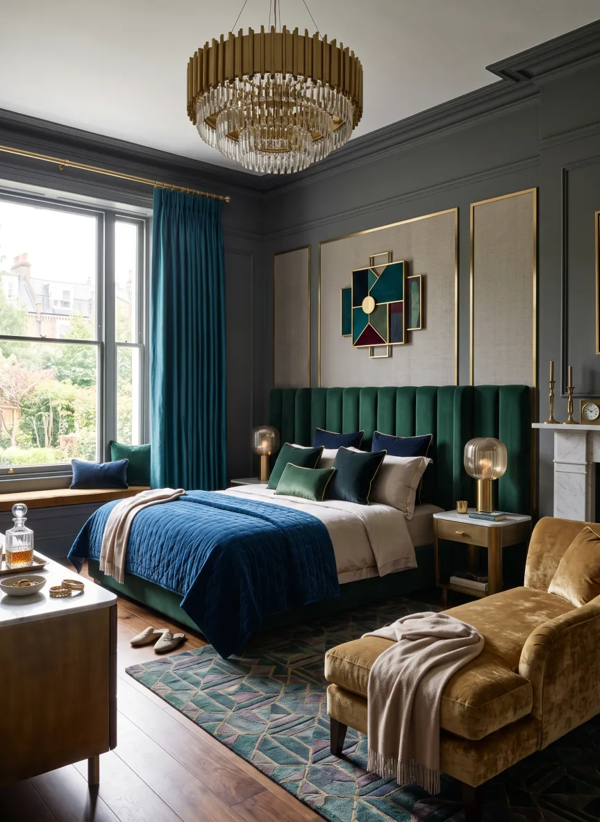 A bedroom designed in Luxury Glam