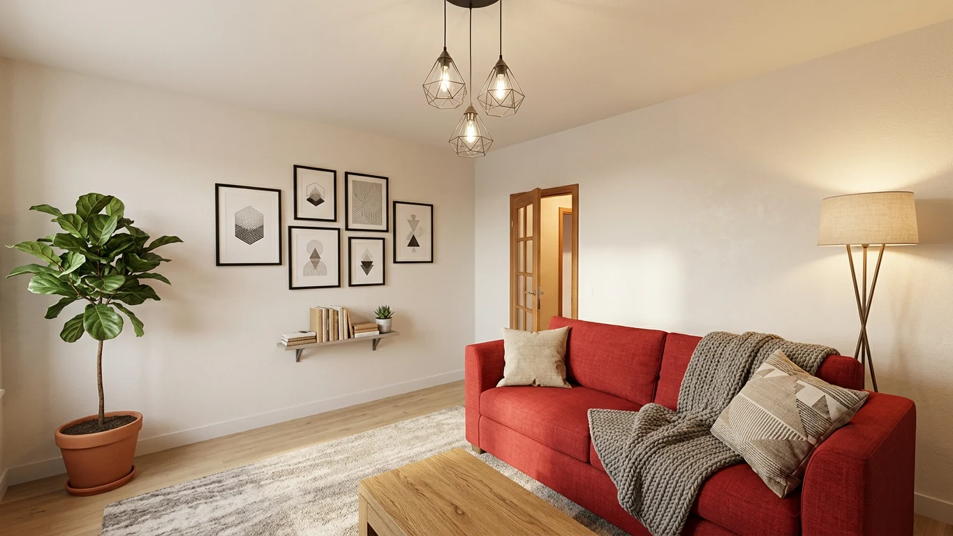 The finished home rendered from a drawn floor plan