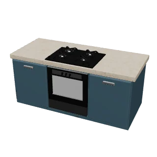 Meuble bas de cuisine bleu avec four