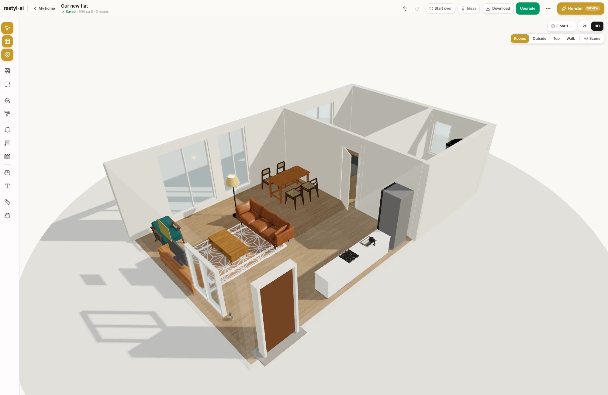 Le même plan dans la vue 3D en temps réel