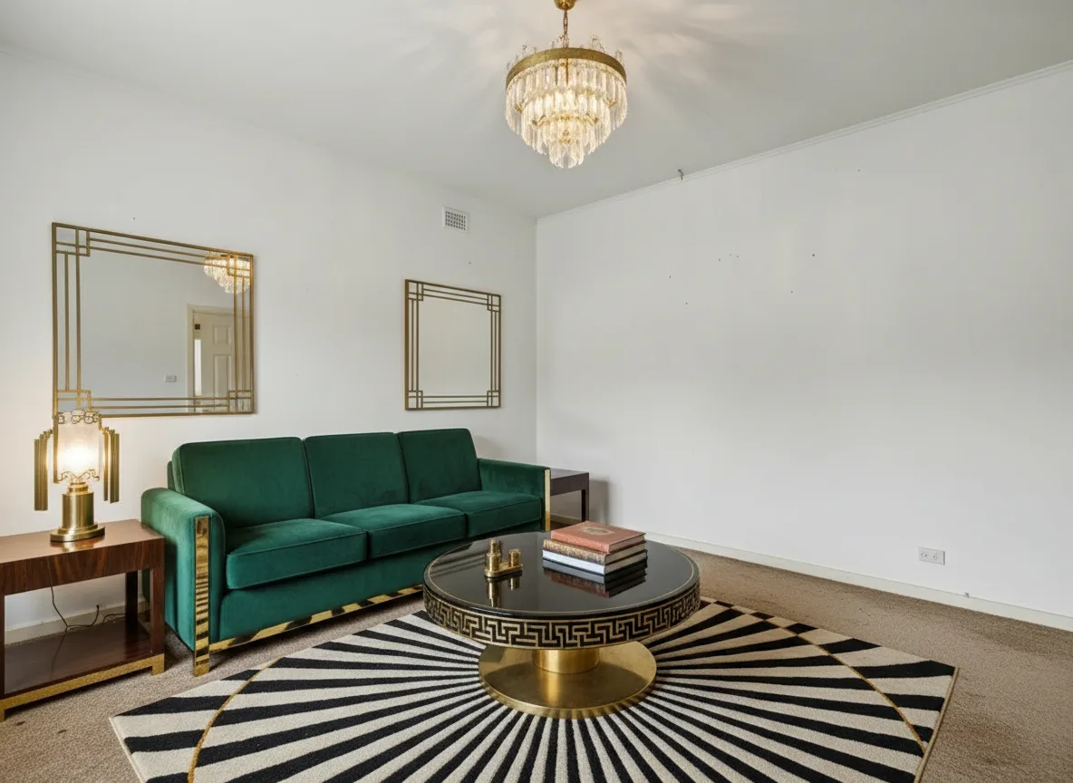The same living room redesigned in Art Deco