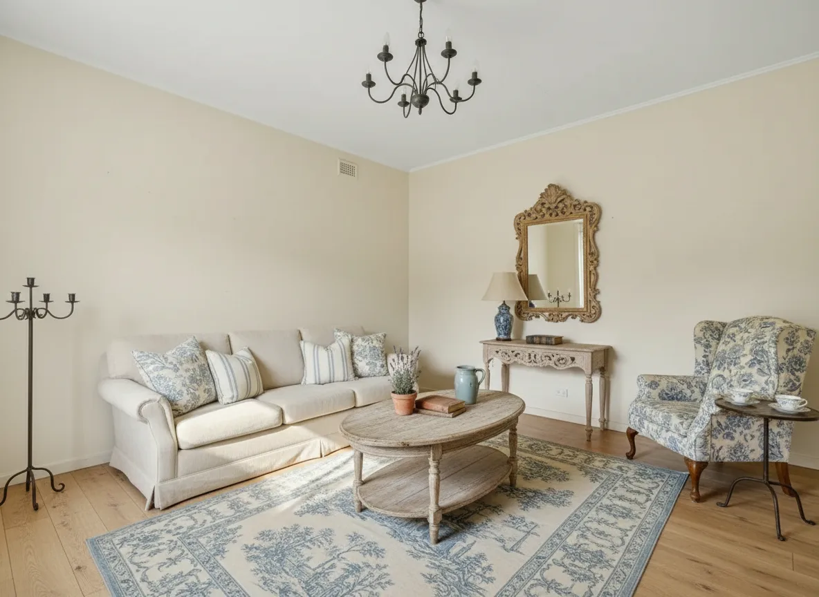 A living room in French Country