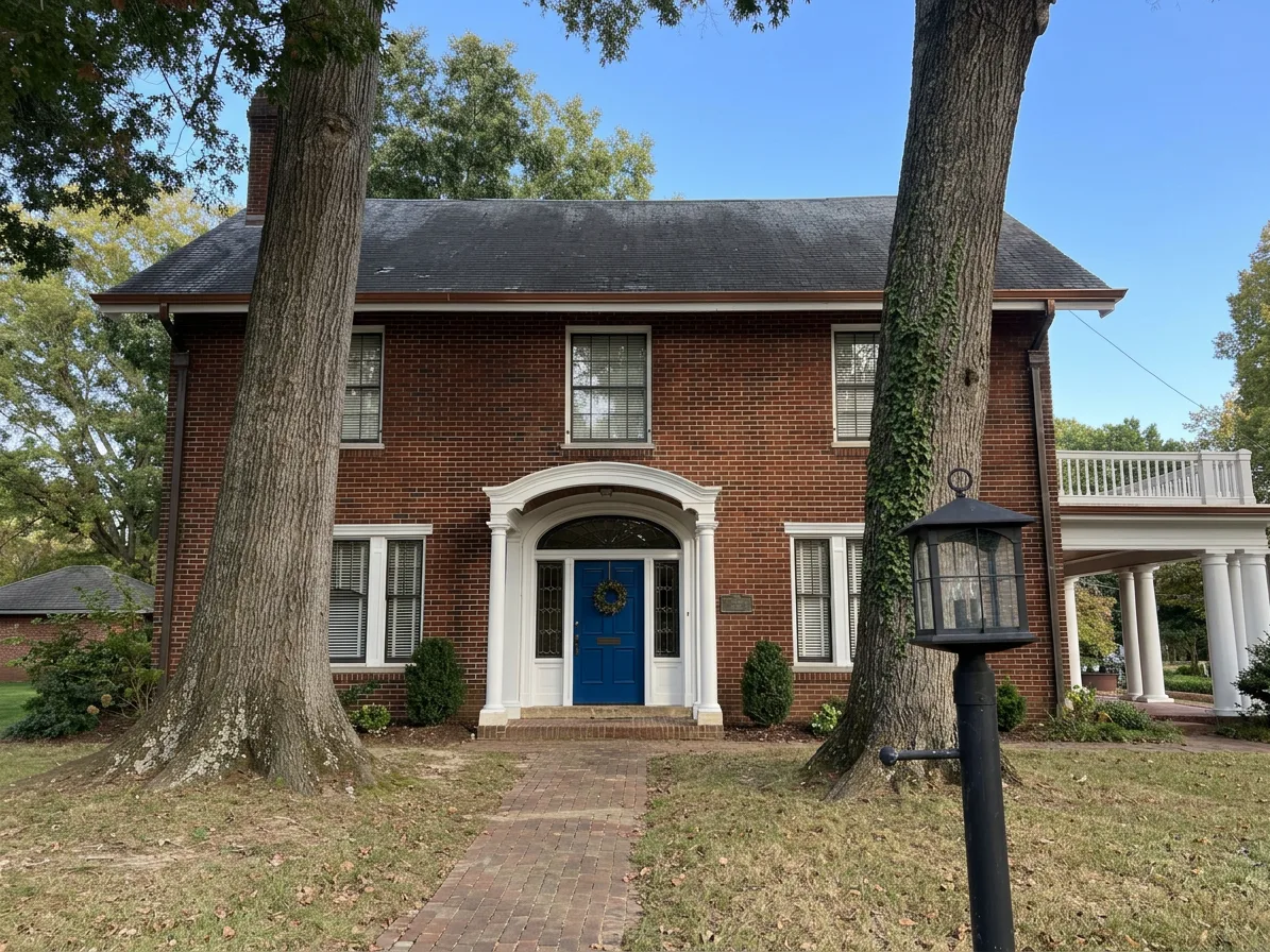 The same house renovated: fresh paint, new door, tidy garden